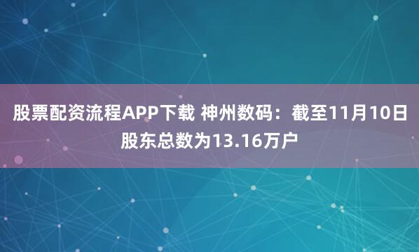 股票配资流程APP下载 神州数码：截至11月10日股东总数为13.16万户