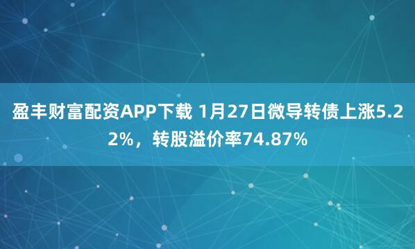 盈丰财富配资APP下载 1月27日微导转债上涨5.22%，转股溢价率74.87%